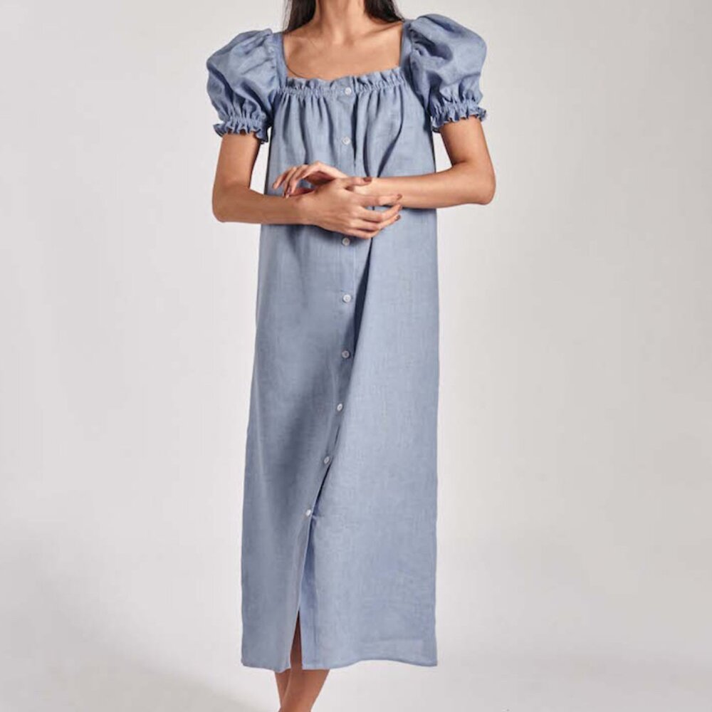 Sleeper Atlanta Linen Dress in Dusty Blue (XS)